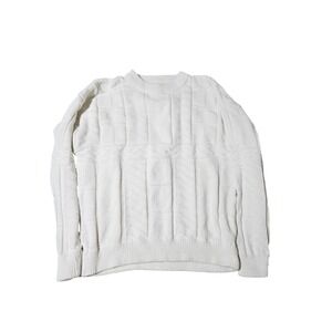 Vintage JJ Cochran Mens Large White Cotton Textured Cable Knit Sweater Made USA